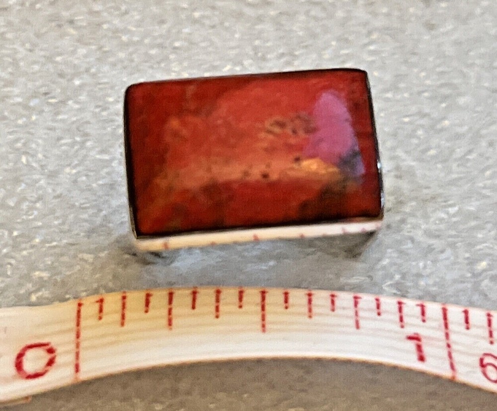 Natural Coral Rectangle Ring size 6 in Sterling Silver