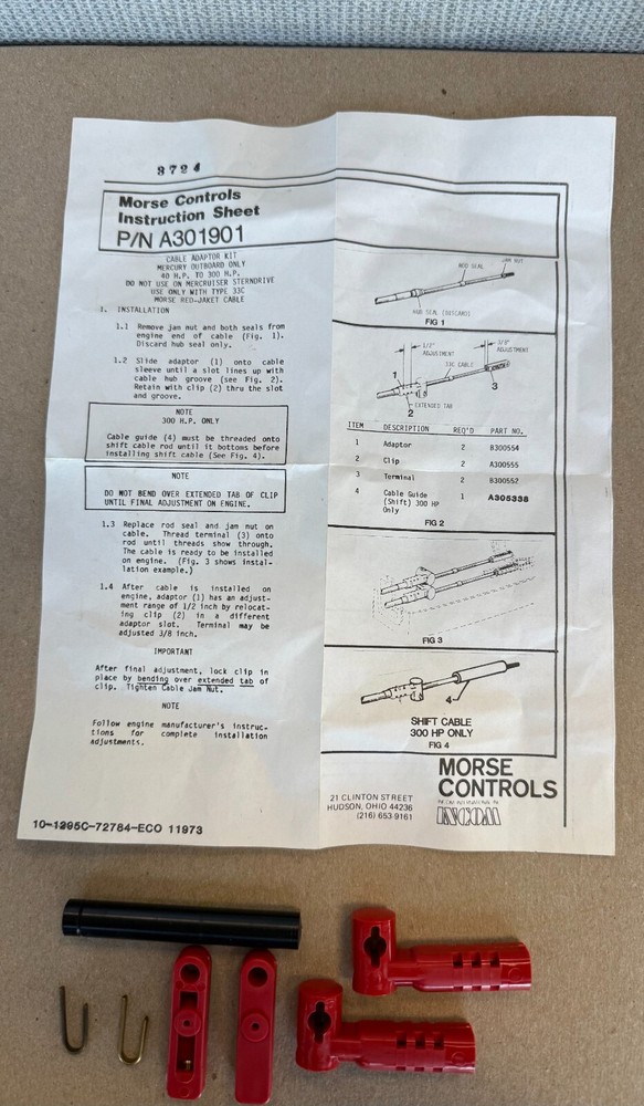 MORSE CONTROLS CABLE ADAPTOR KIT PART#A301901