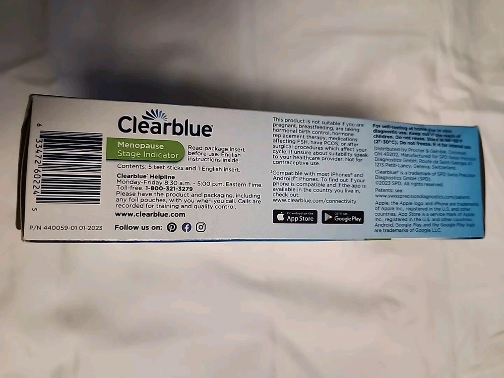 New Open Box Clearblue Menopause Stage Indicator 5 Test Sticks Test Exp 1/2026