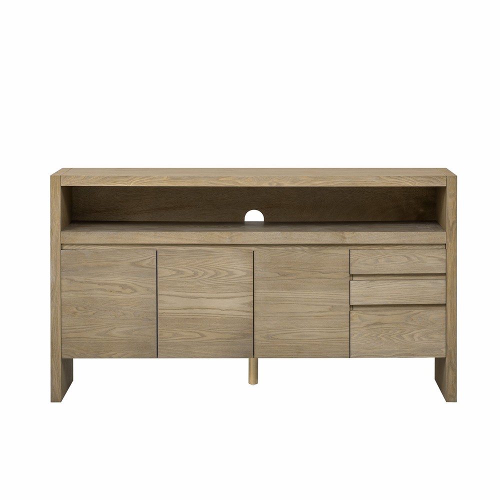 60" Modern Solid Ash Veneer Sideboard (3 Doors+3 Drawers, Semi-Open Shelf
