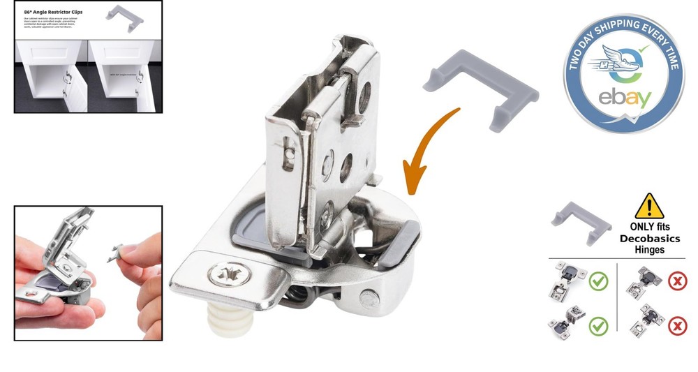 Durable 86° Angle Cabinet Hinge Restrictor Clips - 20 Pack for Safety Control