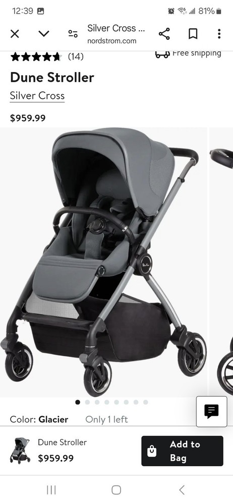 New Open Box Silver Cross Dune Stroller $960