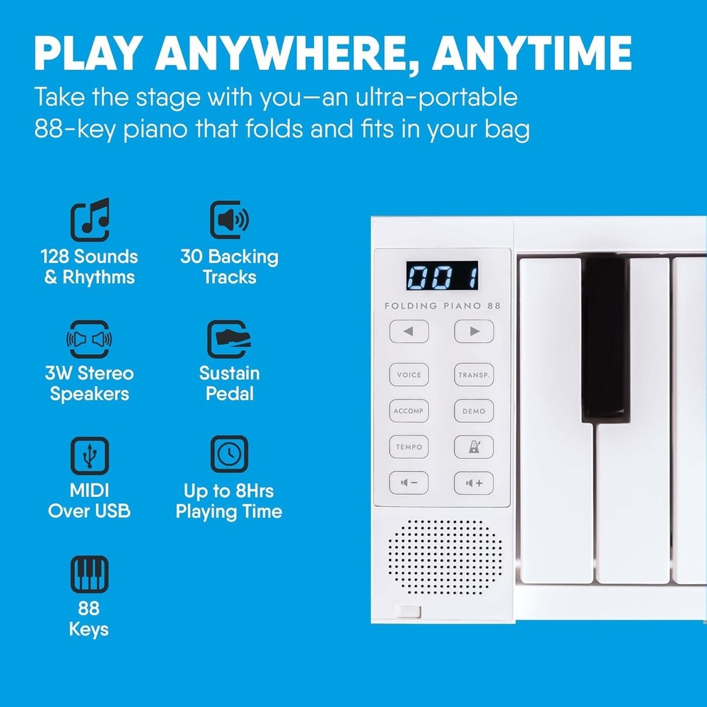 Folding Digital Piano w/ Rechargeable Battery=