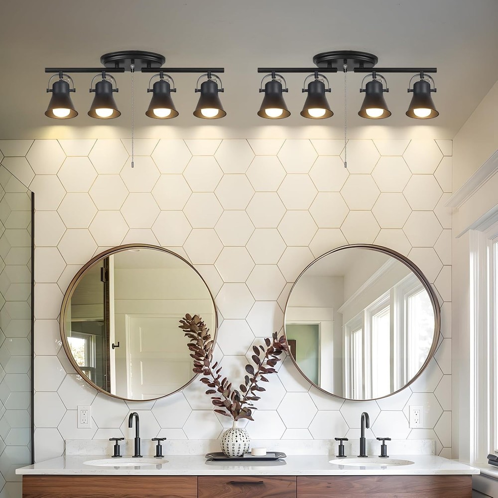 4-Light Track Lighting with Pull Chain, Black Track Lighting Fixtures