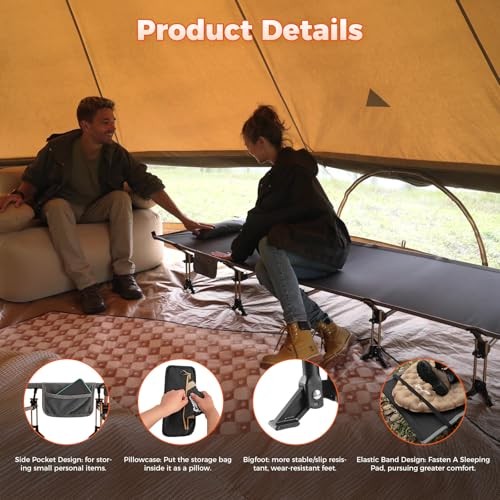 Oversized XXL Camping Cot, Folding Portable Lightweight Ultralight Large Black