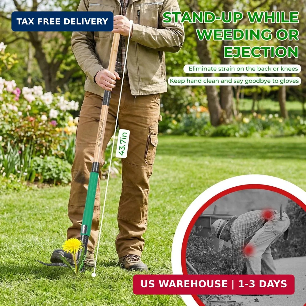 Weed Puller Tool with 2 Weed Eject Feature, 43.7in Stand Up Dandelion Remover To
