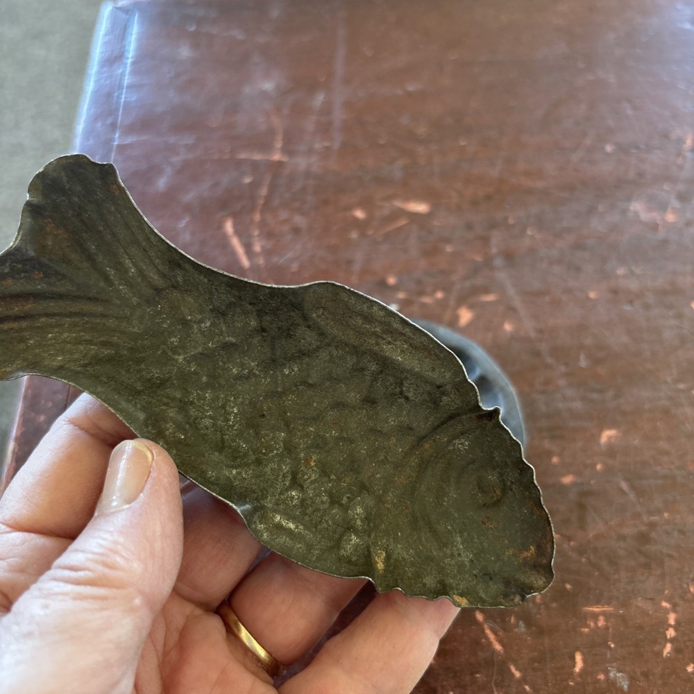 2 Antique Tin Fish Chocolate / Candy Molds - Fish - 5” Long