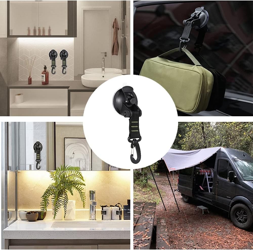 4 Pack Heavy Duty Suction Cup Anchor with Securing Hook Tie Down, Black