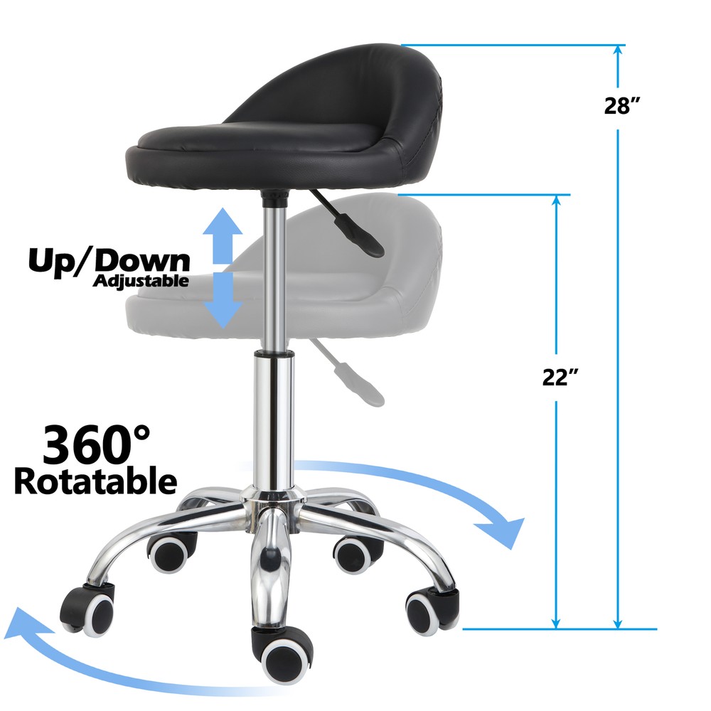 Rolling Stool Adjustable Height Hydraulic Swivel Salon Stool with Backrest Black