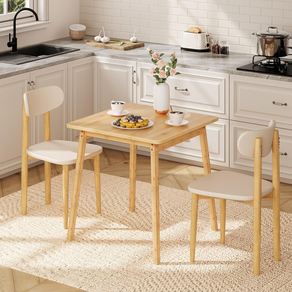 Bamboo Dining Table, Square Dining Table for 2, 27.6" Kitchen Table for Small Sp