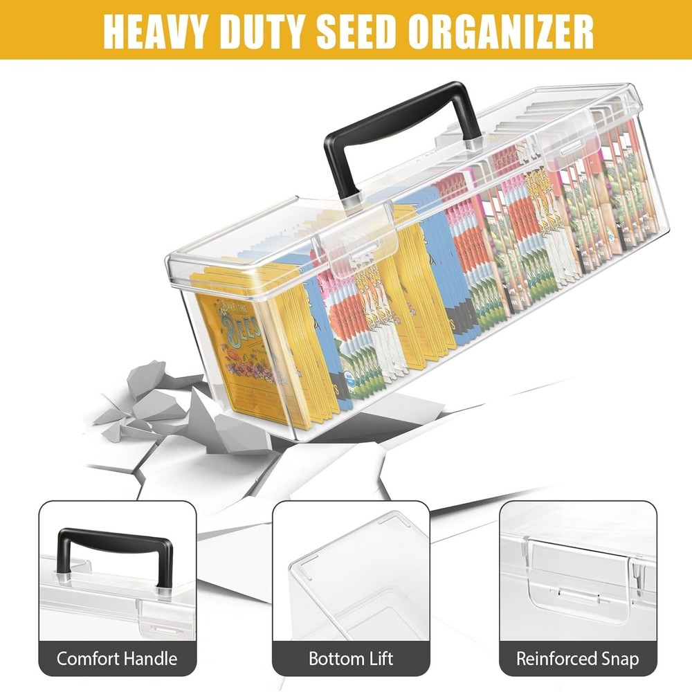 tutata Seed Packet Organizer Box Plastic Portable Seed Packet Storage Box, Seed