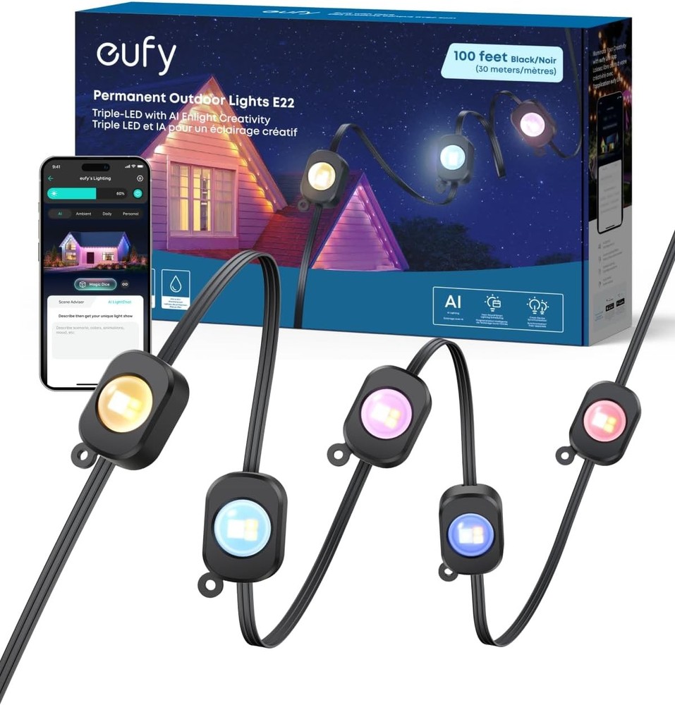 eufy Permanent Outdoor Lights E22 100ft 60 Triple-LED Lights IP67 Waterproof