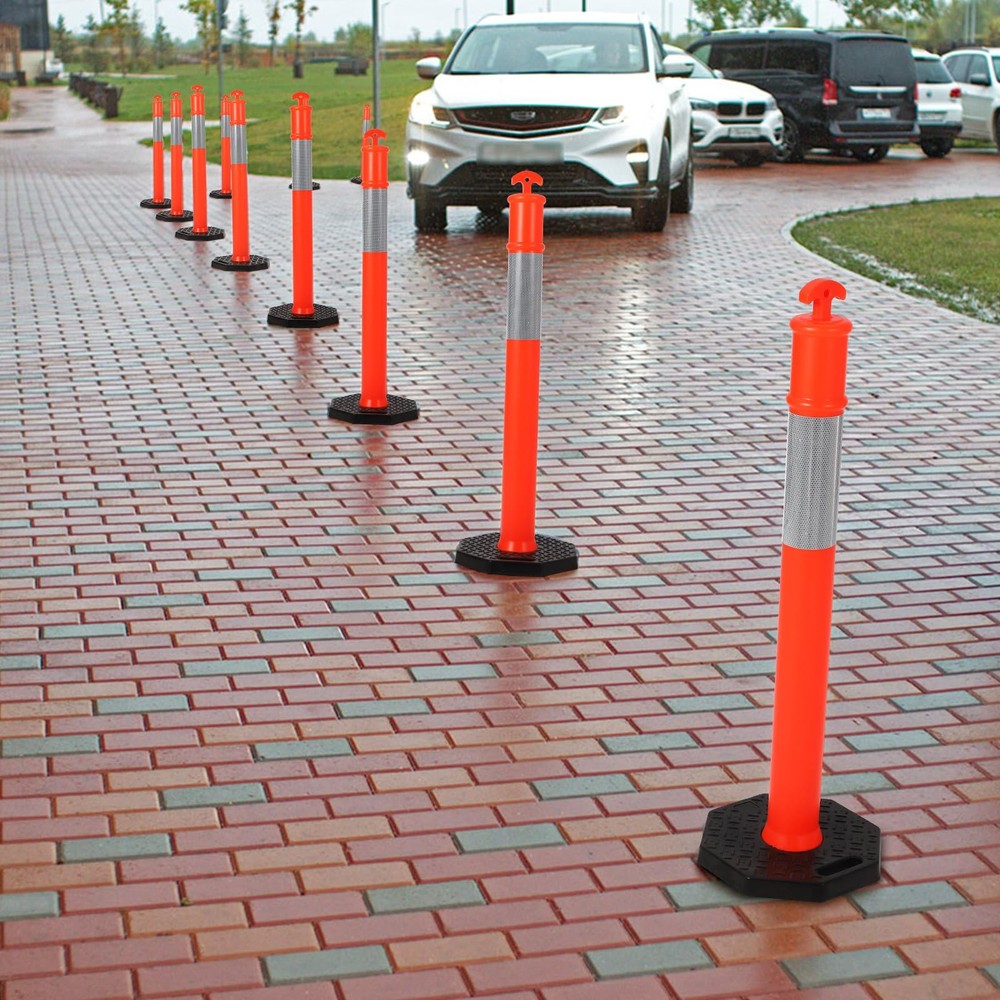 6 Pack 45" Traffic Delineator Post Cones with Base for Traffic Control Warning