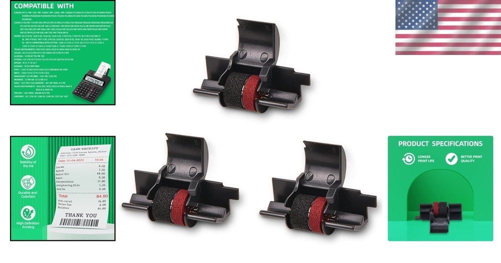 3-Pack Compatible Calculator Ink Ribbons for Sharp, Canon, Casio & More