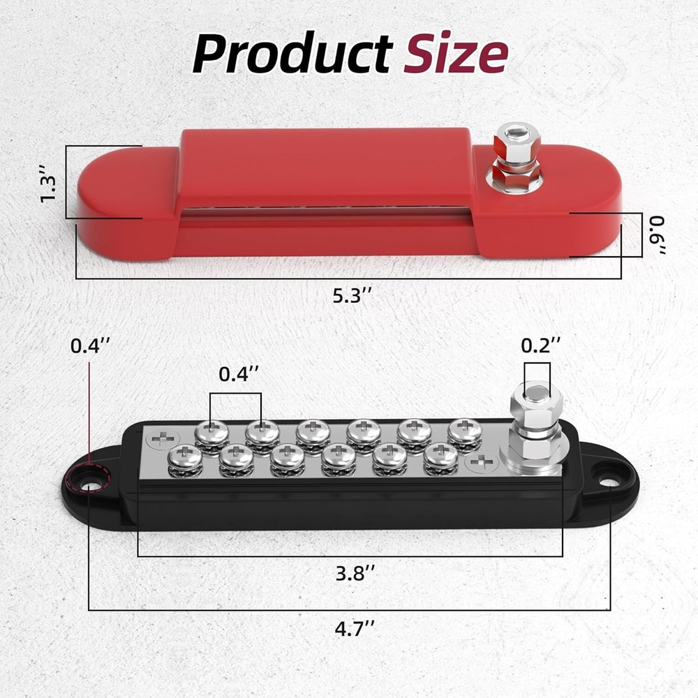 Efficient Wiring Solution: 12V 150A Dual Bus Bar with 24 Contacts & 1/4" Studs