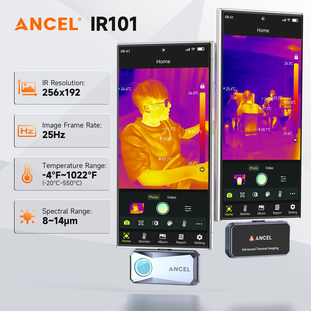 ANCEL Thermal Imaging Camera for Android 256x192 IR Resolution 25Hz Refresh Rate