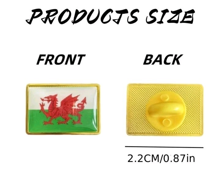 Rectangle Shape, Wales Themed, Pin Badge