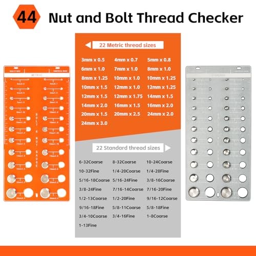 44 Nut and Bolt Thread Checker Standard and Metric, Bolt Sizer and Thread