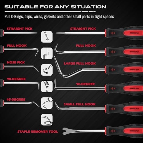 11-Piece Large Hook and Pick Set with Clip Removal Tool, Precision O-Ring