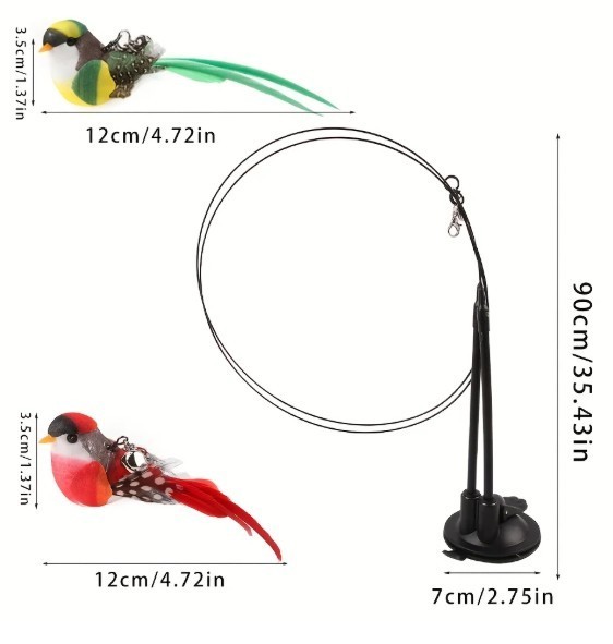 Two birds Cat teasing stick set simulation bird hands-free bird cat stick long