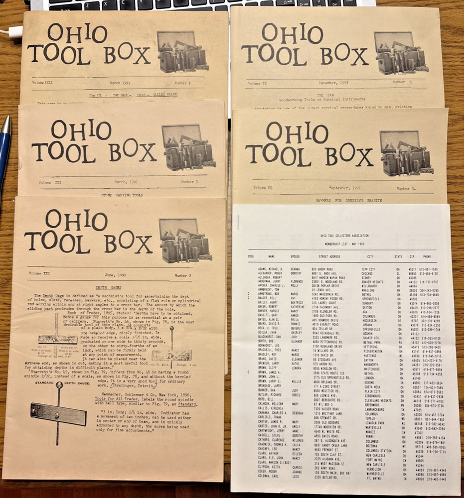 FIVE ISSUES 1991-1993 OHIO TOOL BOX MAGAZINE ANTIQUE TOOL COLLECTORS REFERENCE