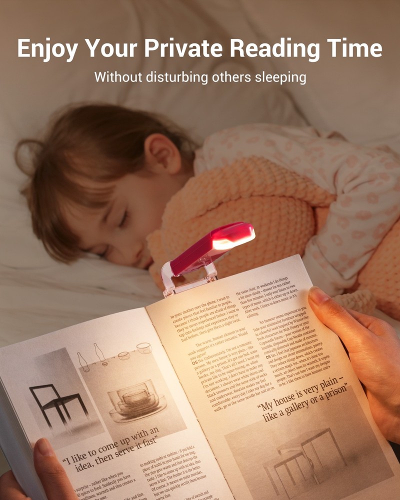 DEWENWILS Book Reading Light, 4 Brightness Adjustable for Eye Care (Pink) LED