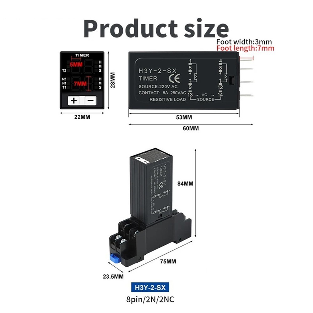 220V Digital Relay with Base for Cycle Time Control and Delay Function