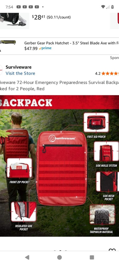 Surviveware 72-Hour Emergency Preparedness Survival Backpack, Stocked For 2