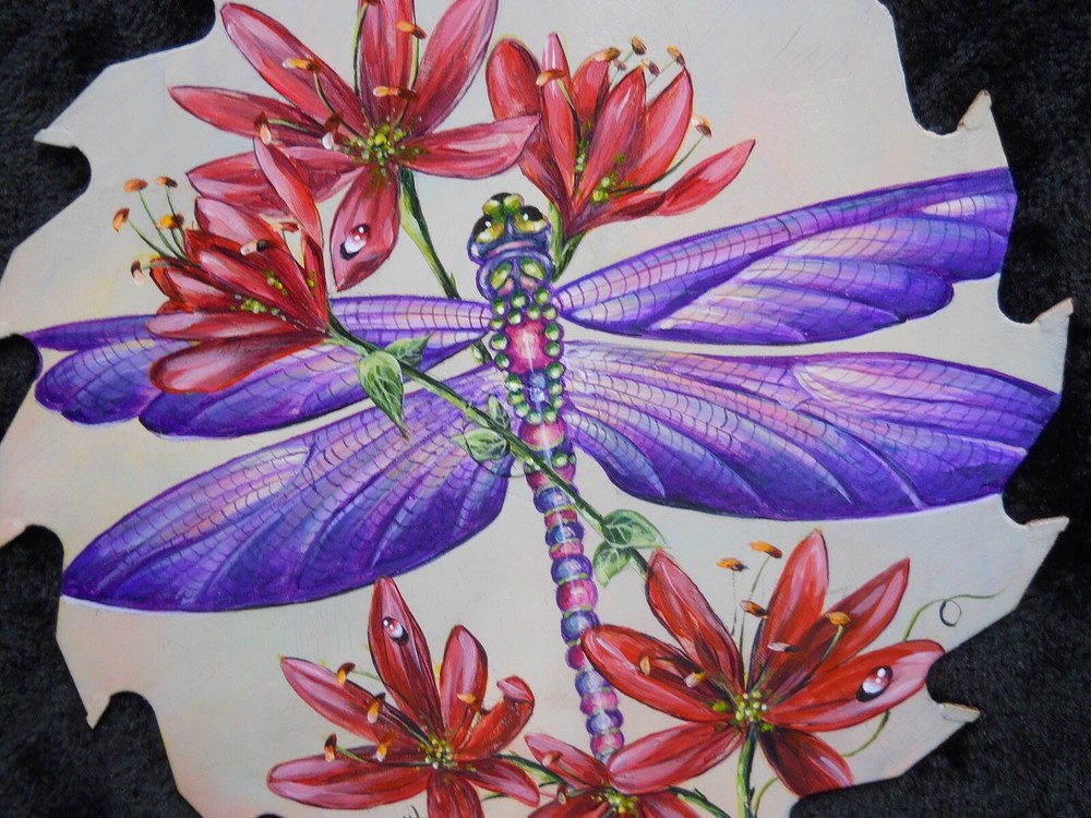Dragonfly Insect Wildflower Hand Painted Saw Blade