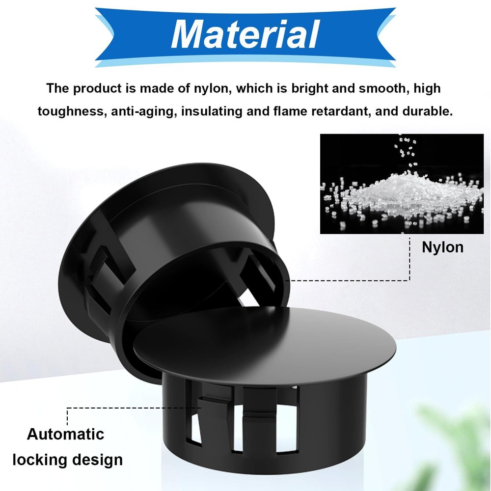 135Pcs 8 Sizes Nylon Plastic Hole Plugs Black Round Drill Hole, Flush Type Panel