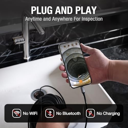 50FT USB-C Borescope Camera with Light for iPhone & Android - Waterproof Endosco