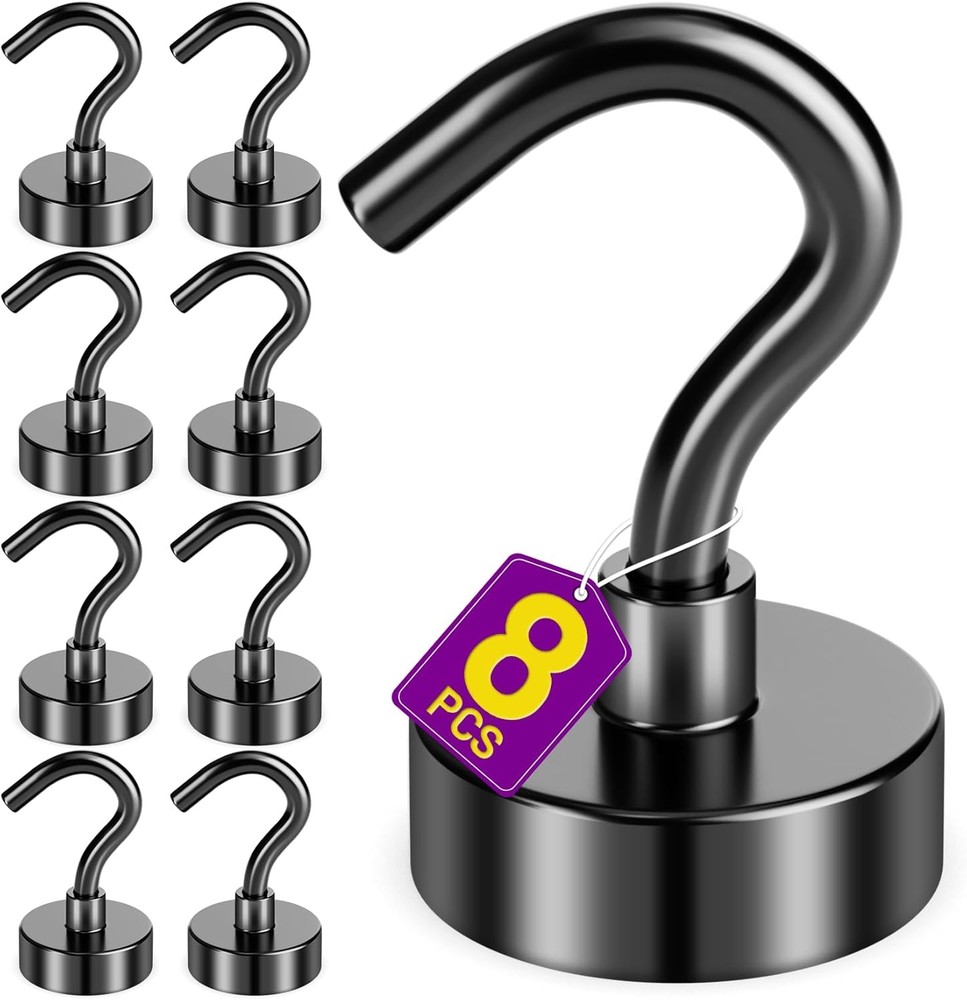 8 Pack Neodymium Magnetic Hooks for Classroom, Office, Kitchen, 30 LB Pull
