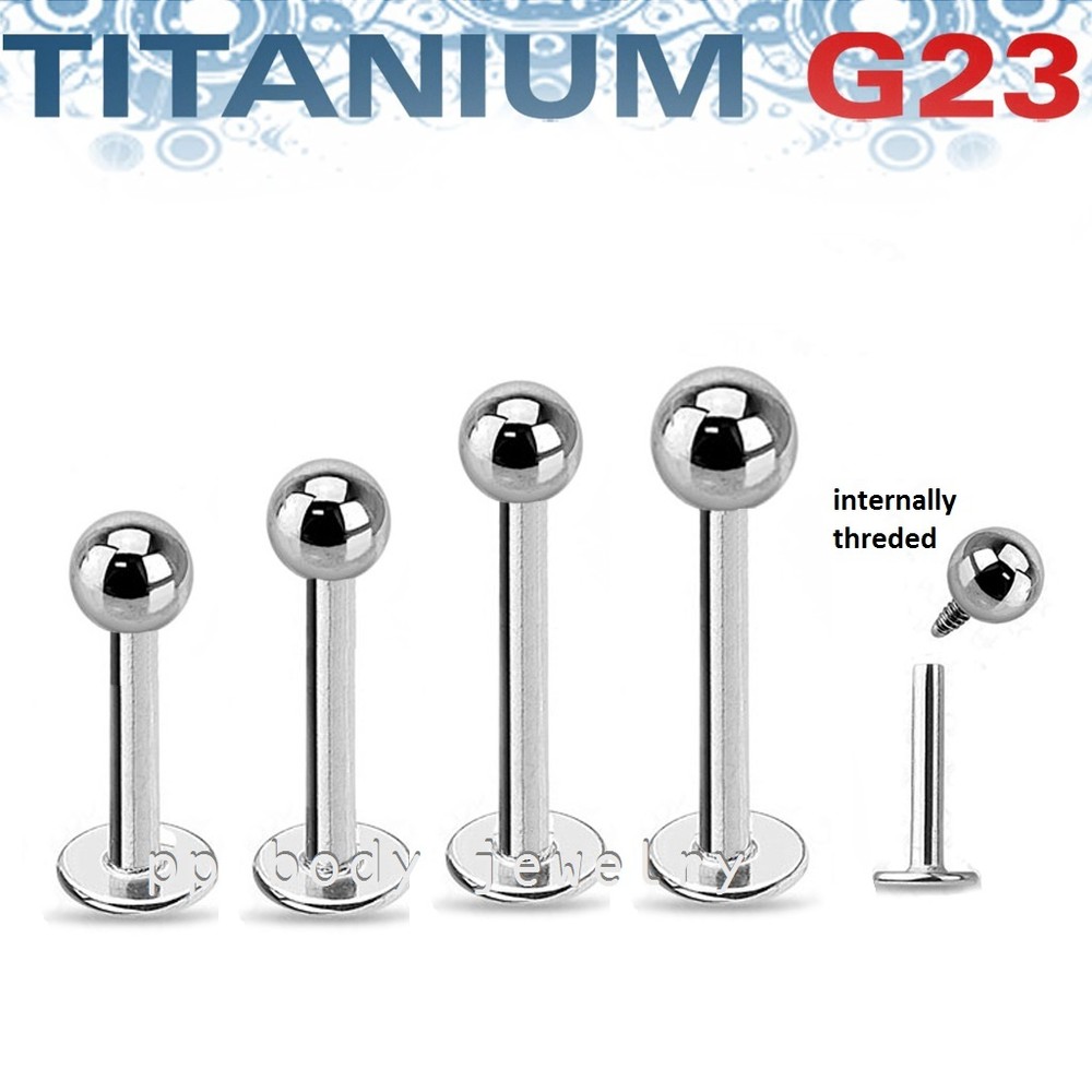 G23 Titanium Internally Threaded Labret Monroe Tragus Stud 16G 14G 1/4"- 1/2"