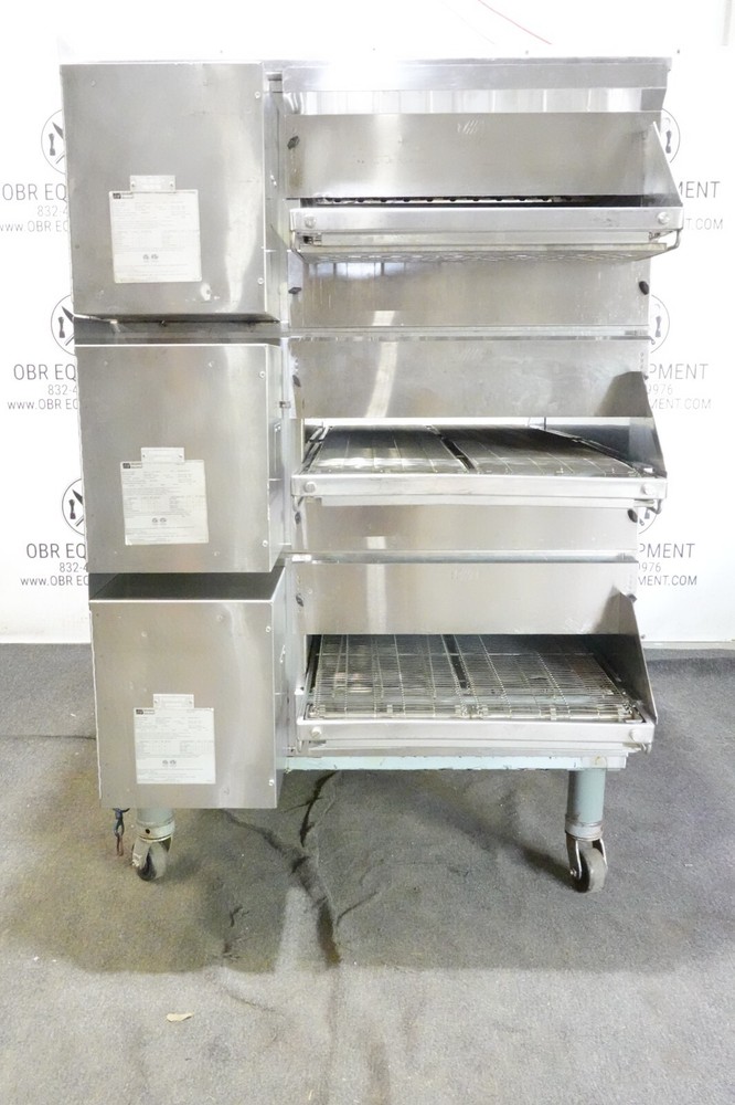 2019 MIDDLEBY MARSHALL TRIPLE STACK PROPANE GAS SPLIT BELT PIZZA CONVEYOR OVEN M