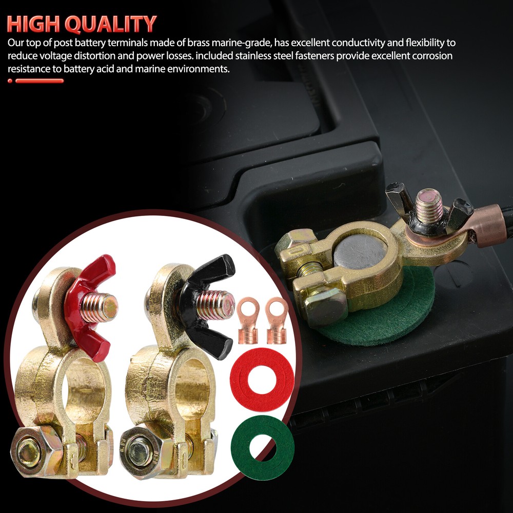 Solid Brass Battery Terminal Connector Top Post End Clamps Set for Car Marine.