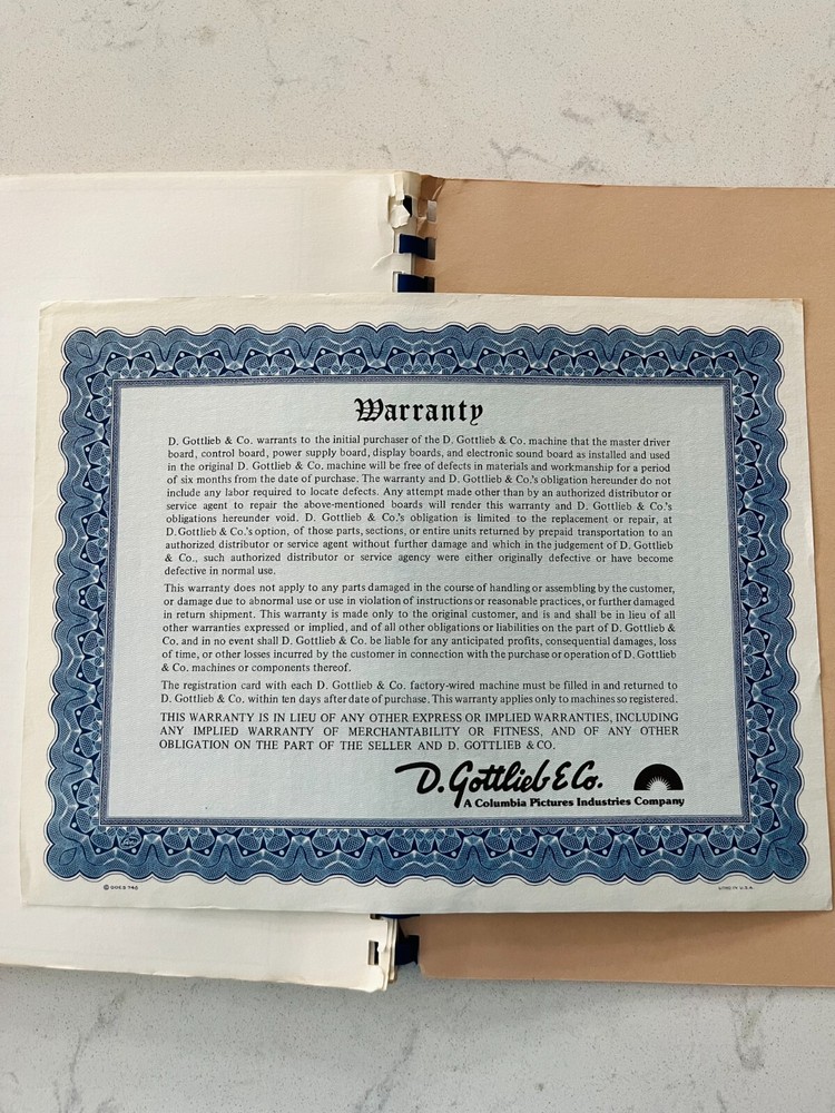 CLEOPATRA Solid State Instruction Manual - Gottlieb - 1977 + Warranty Cert.