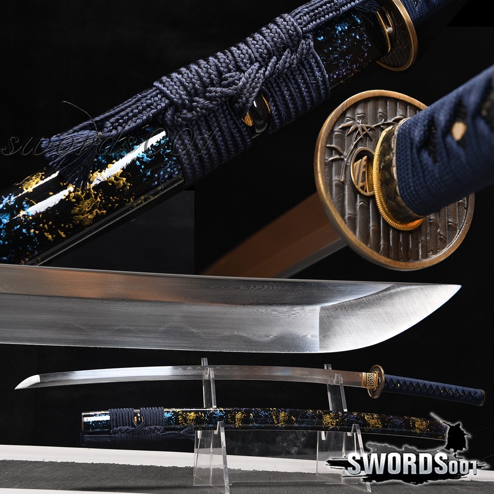 Elegant Blue Katana Clay Tempering Folded Steel Sharp Japanese Samurai Sword
