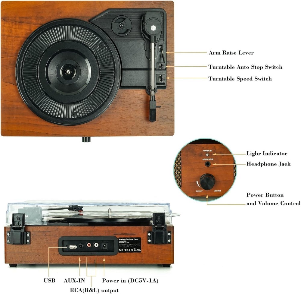 Tocadiscos Bluetooth Tocadiscos para Vinilo con Altavoces, Maleta vintage NEW