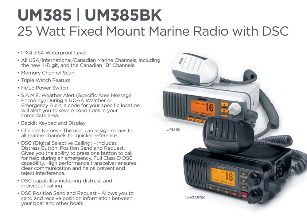 UNIDEN UM385 FIXED MOUNT VHF RADIO WHITE