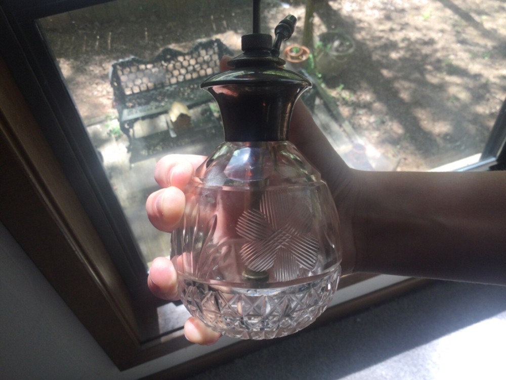 ANTIQUE STERLING SILVER CUT GLASS PERFUME BOTTLE ATOMIZER
