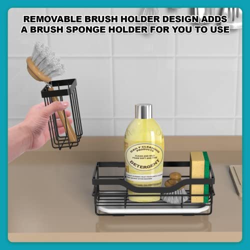Sponge Holder for Kitchen Caddy Sink Organizer, Multifunctional Mattle Black
