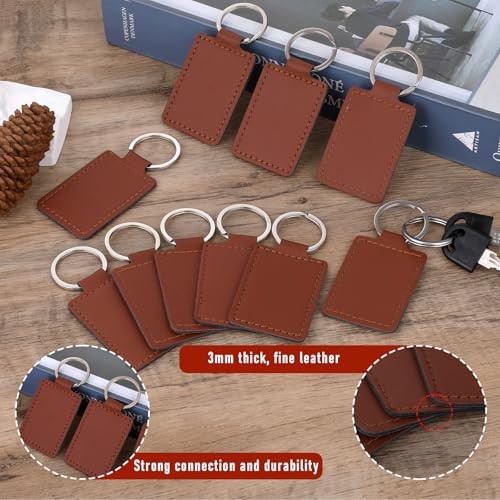 Rectangular PU Leather Key Fob Kit - Keychain Blanks for Craft Making Brown
