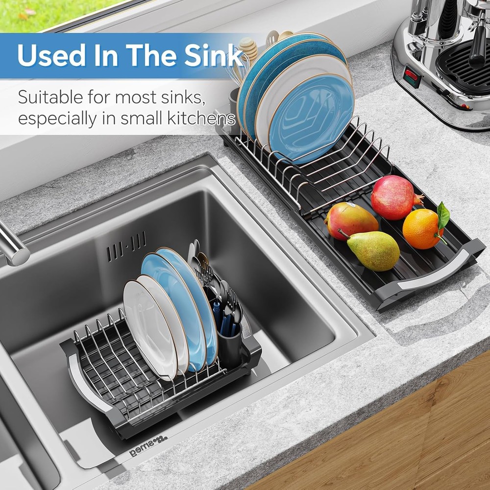 Small Dish Drying Rack, Compact Expandable Dish Rack