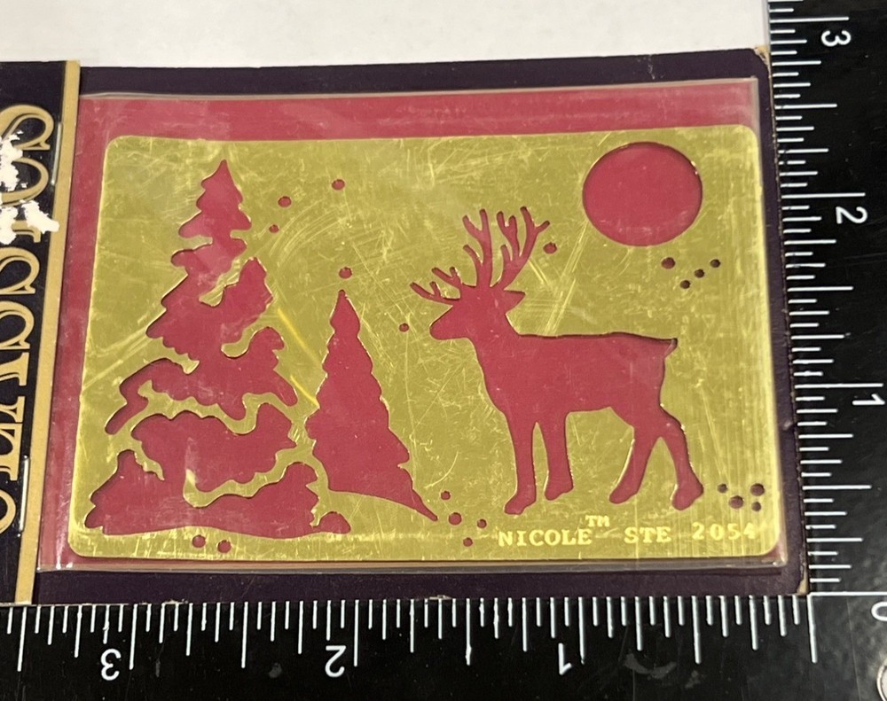 Nicole Classics Brass Stencil STE 2054 Deer & Tree Design