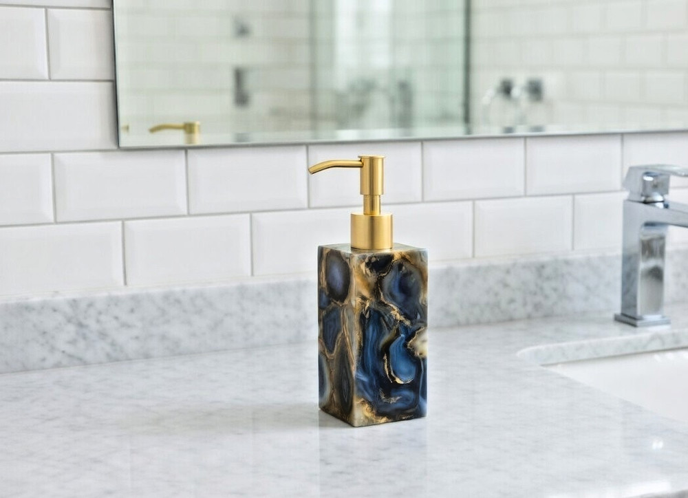 Agate Stone Liquid Soap Dispenser – Handmade Semi Precious Bathroom Accessory