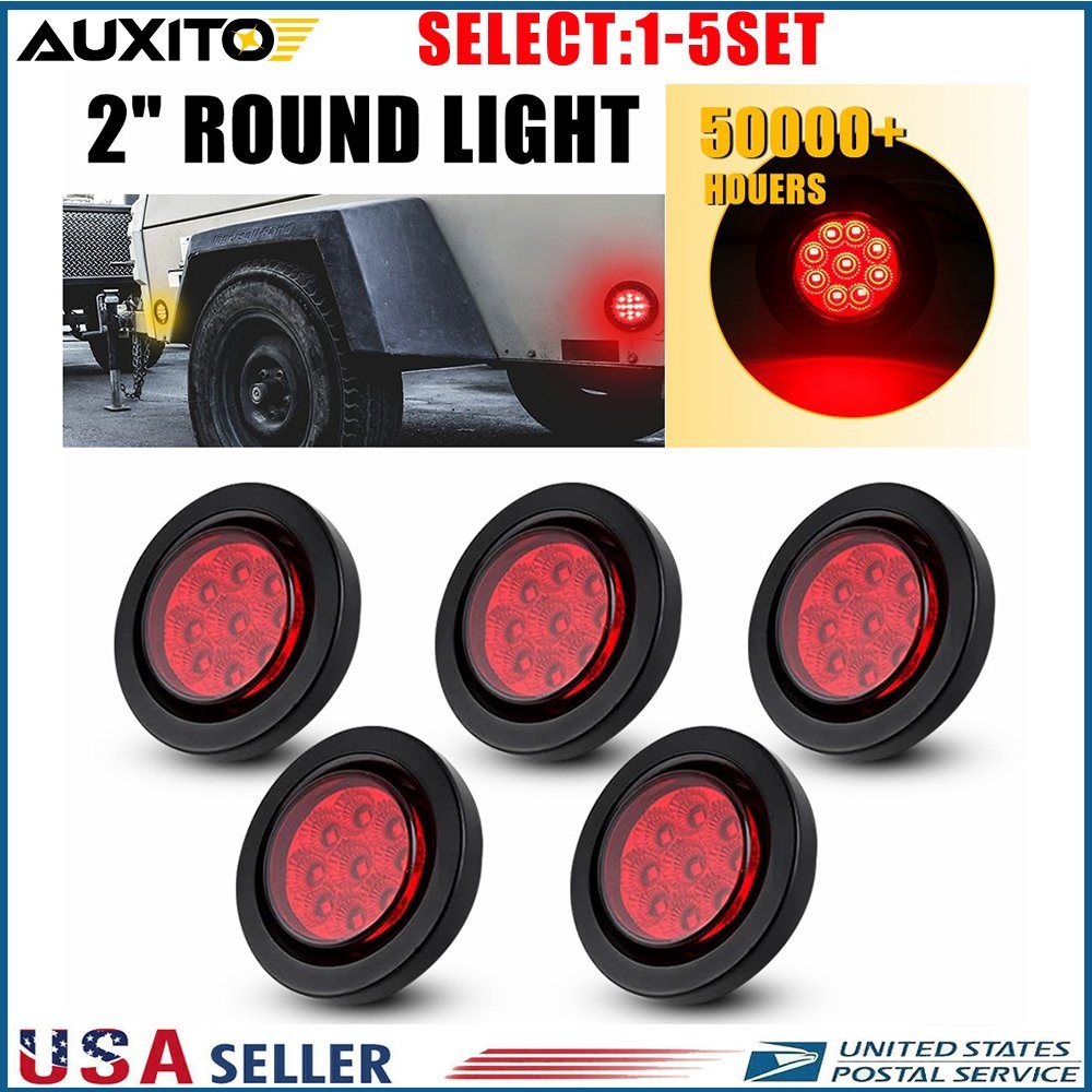 2" Round Red 9 LED Light Trailer Side Marker Clearance Grommet & Plug 5-25X