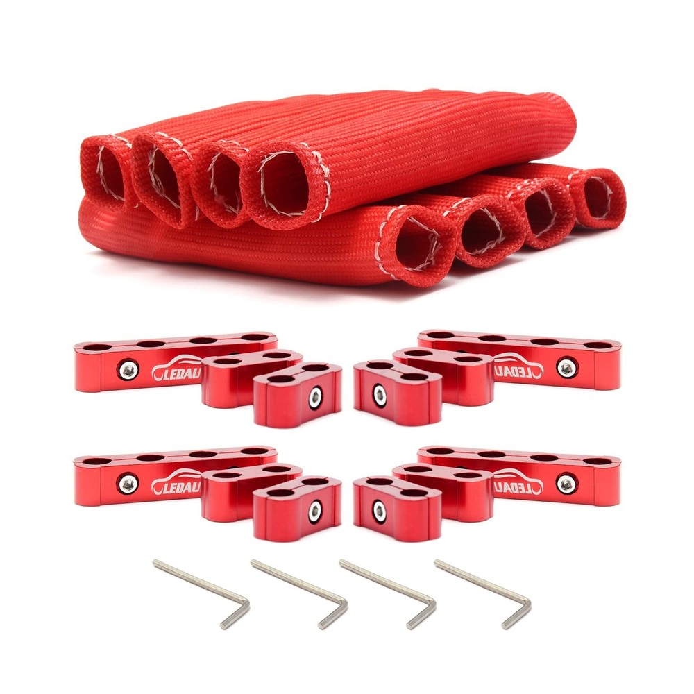 LEDAUT Red 8Cyl Spark Plug Heat Shield Protector and 12pc Engine Separator In...