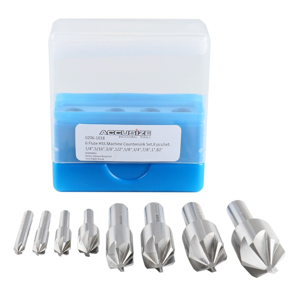 8-Pc Set 6-Flute H.S.S. Machine Countersinks, #0206-1018