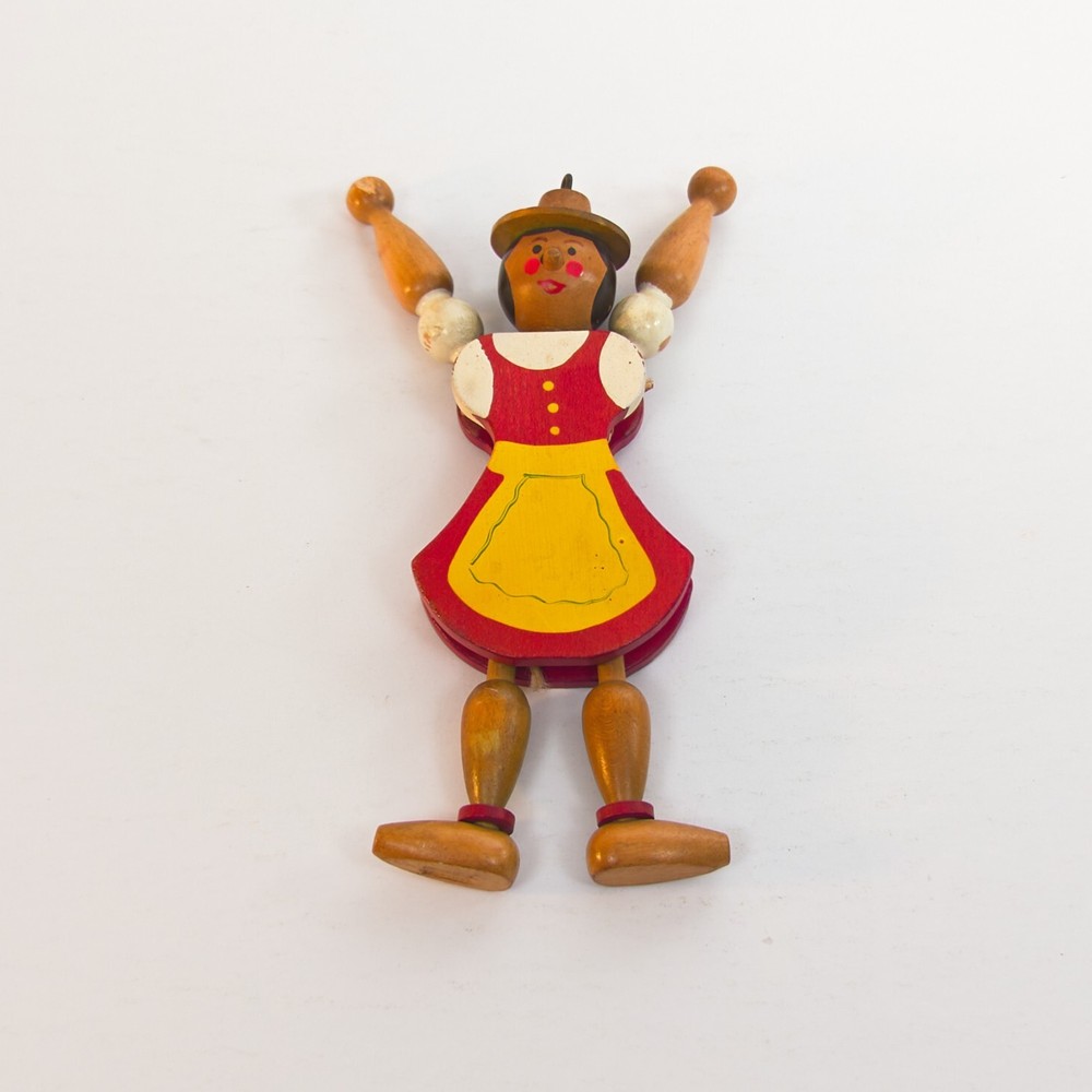 Vintage Wooden Puppet String Jumping Jack Pull Toy
