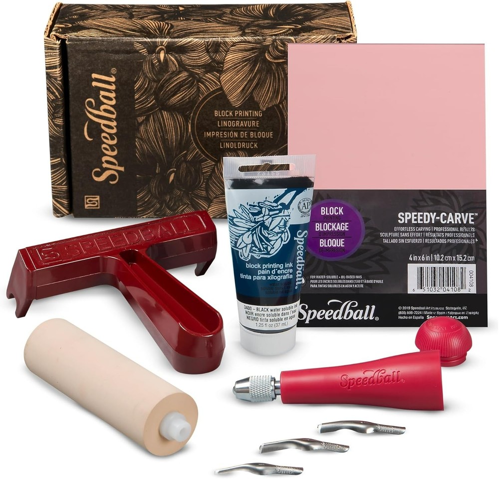 Super Value Block Printing Starter Kit Includes Ink, Brayer Lino Handle Cutters